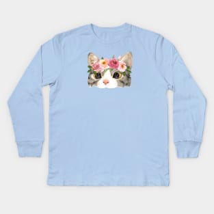 Sparkling Eyed Kitty Cat Princess Peeking Out Kids Long Sleeve T-Shirt